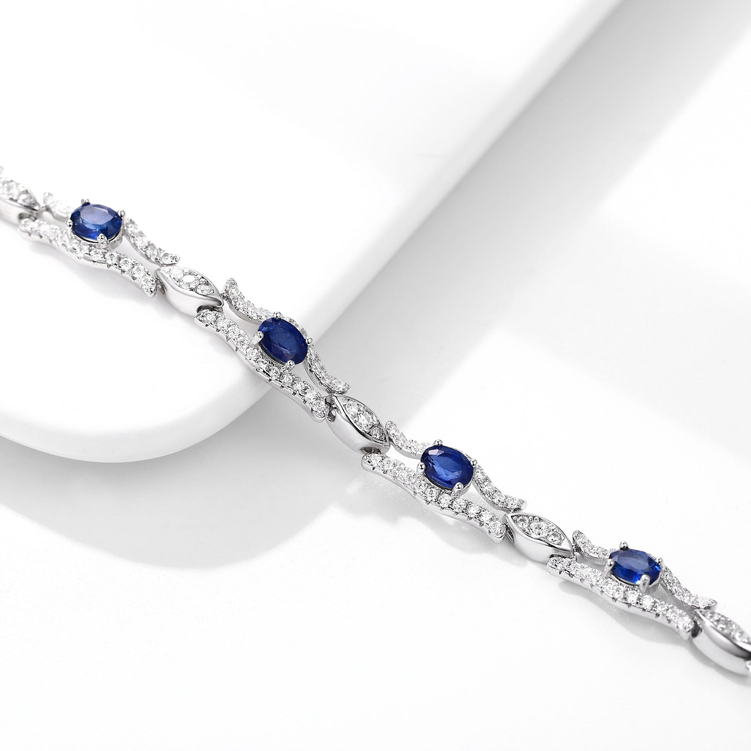 Natural Sapphire Geometric 925 Sterling Silver Platinum Gold Luxury Bracelet