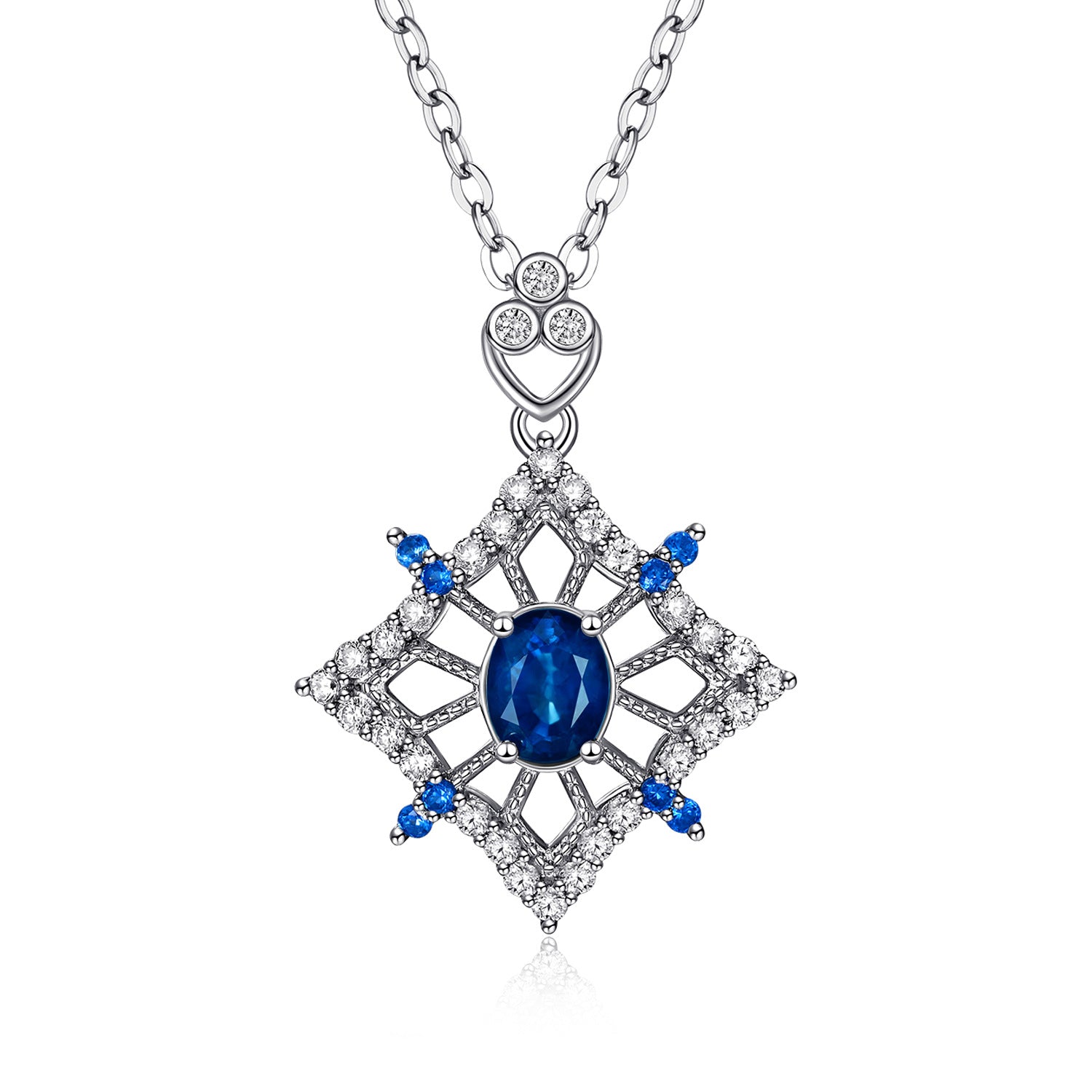 Sapphire Bloom – 925 Silver Platinum Gold Natural Sapphire Flower Luxury Necklace