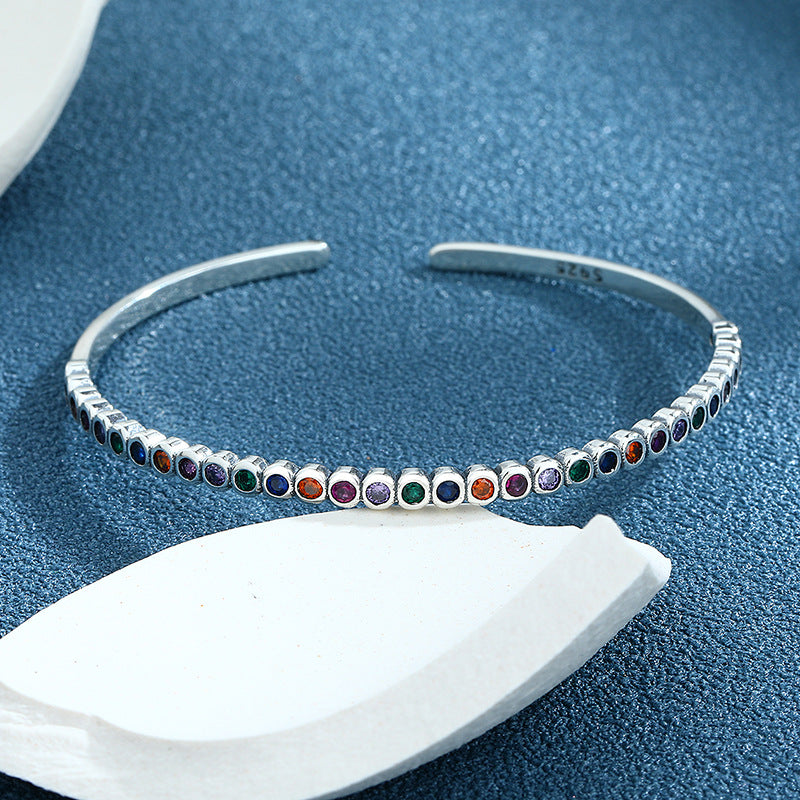 Rainbow Noir – 925 Sterling Silver Vintage Gemstone Luxury Bangle