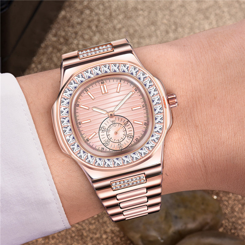 Diamond Style Men's Watch – Water-Resistant | Black, Silver, Rose Gold & Two-Tone