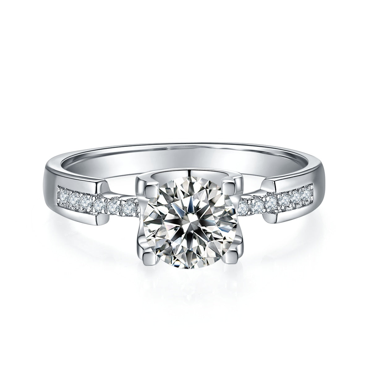 Shield of Light Moissanite Ring – 1 Carat | Platinum-Plated Sterling Silver