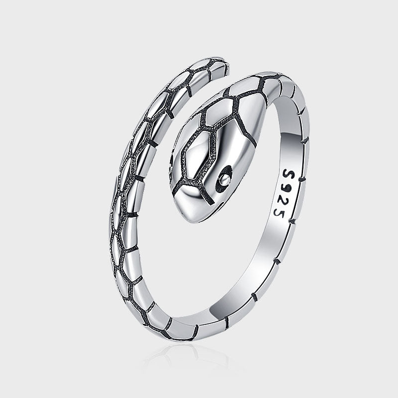 Serpent Noir – 925 Sterling Silver Vintage Snake Head Luxury Ring