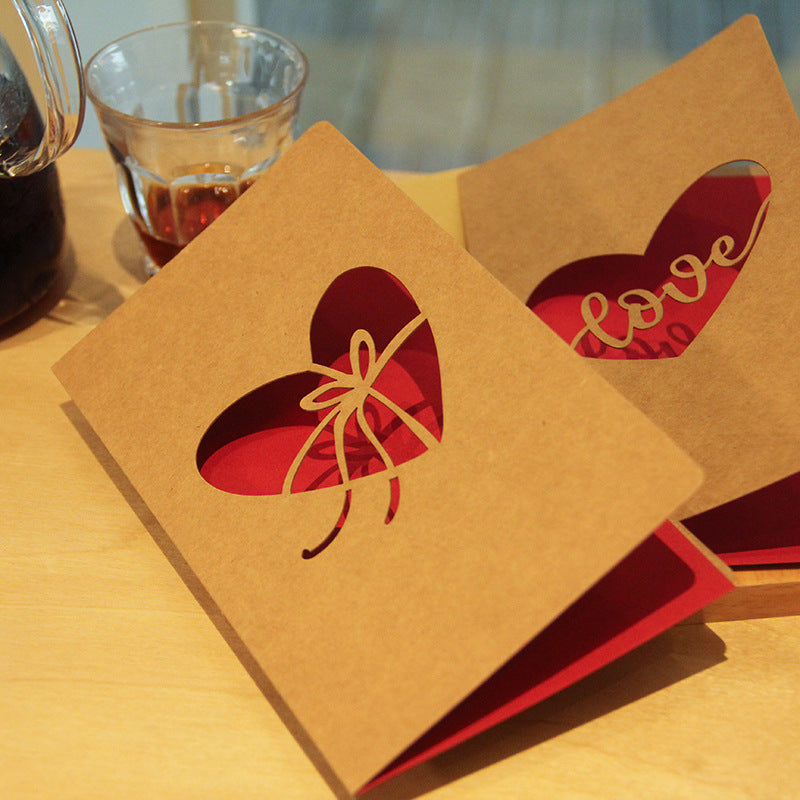 Vintage Kraft Paper Laser-Cut Love Greeting Card — Hollow Floral Design