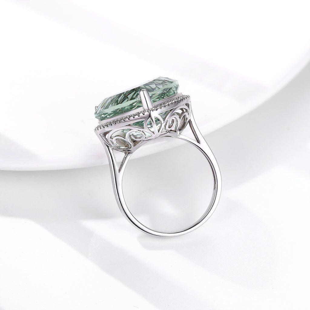 Bird's Nest Natural Green Crystal Peach Heart 925 Sterling Silver Luxury Ring