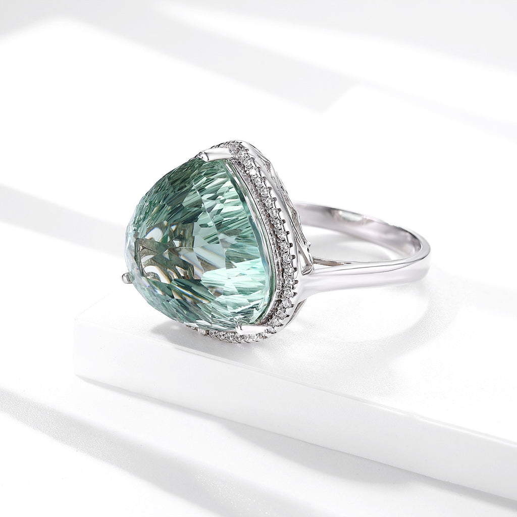 Bird's Nest Natural Green Crystal Peach Heart 925 Sterling Silver Luxury Ring