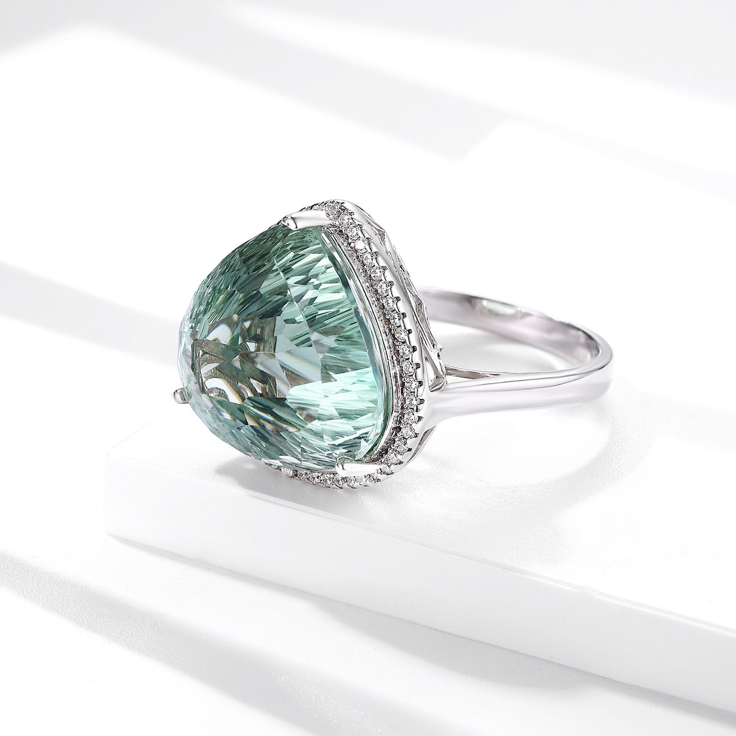 Bird's Nest Natural Green Crystal Peach Heart 925 Sterling Silver Luxury Ring