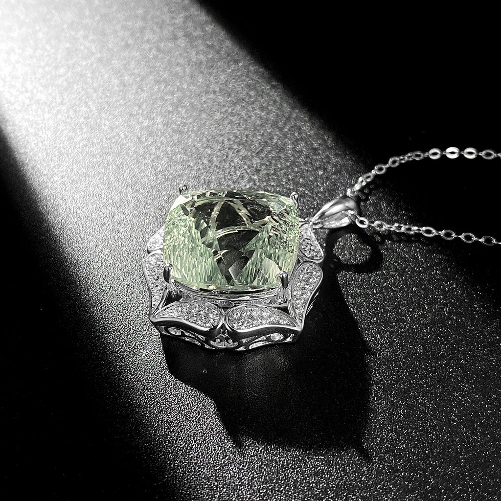 Emerald Sovereign – 925 Sterling Silver 22ct Natural Green Amethyst Zircon Luxury Necklace