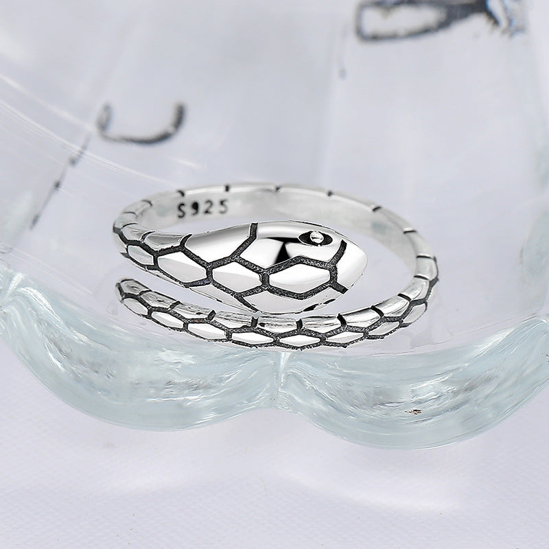 Serpent Noir – 925 Sterling Silver Vintage Snake Head Luxury Ring