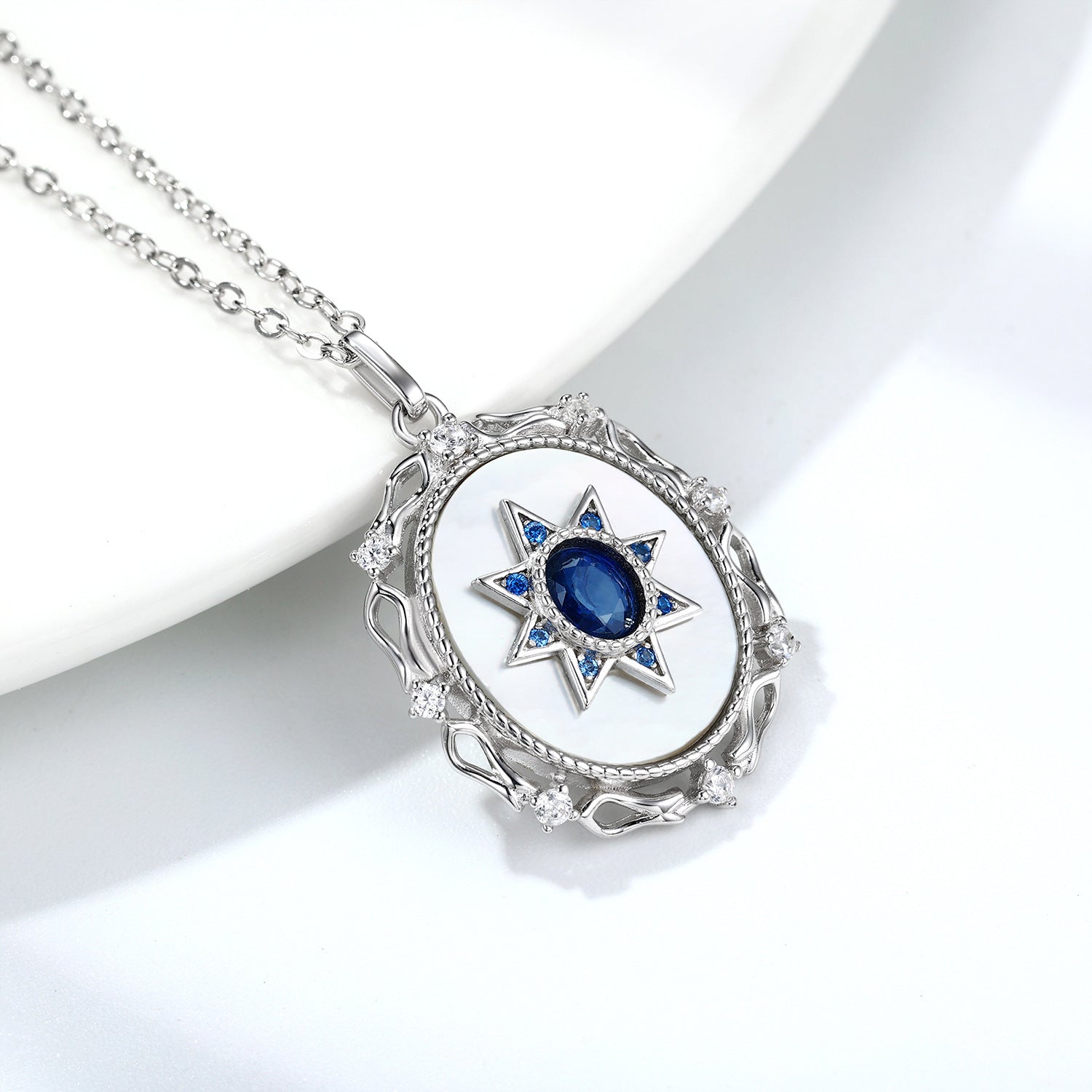 925 Sterling Silver Natural Sapphire Platinum Gold Luxury Pendant Necklace