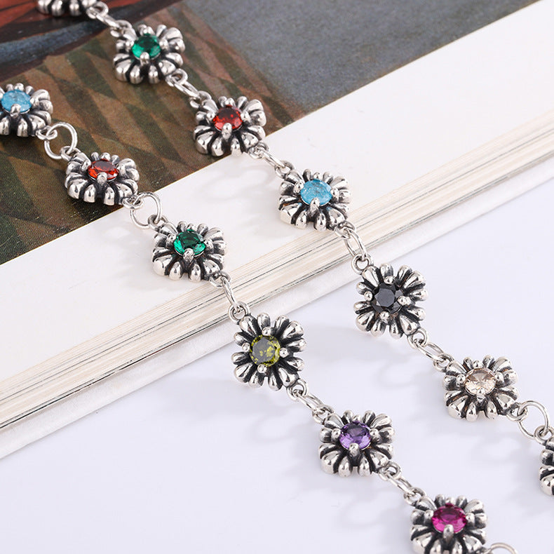 Bloom in Color – 925 Sterling Silver Colorful Zircon Flower Luxury Necklace