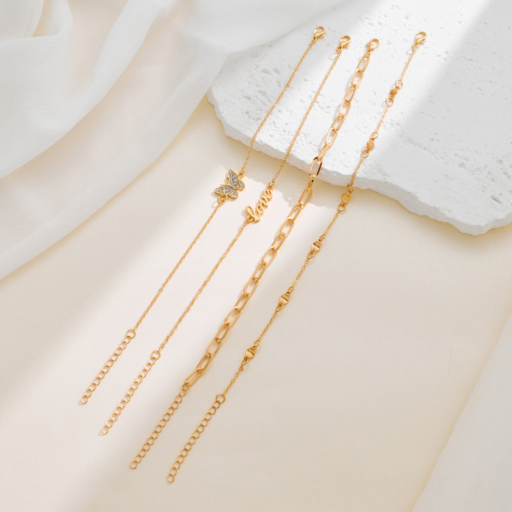 Luxury Gold Anklet Set | 4-Piece Geometric Beach Jewellery