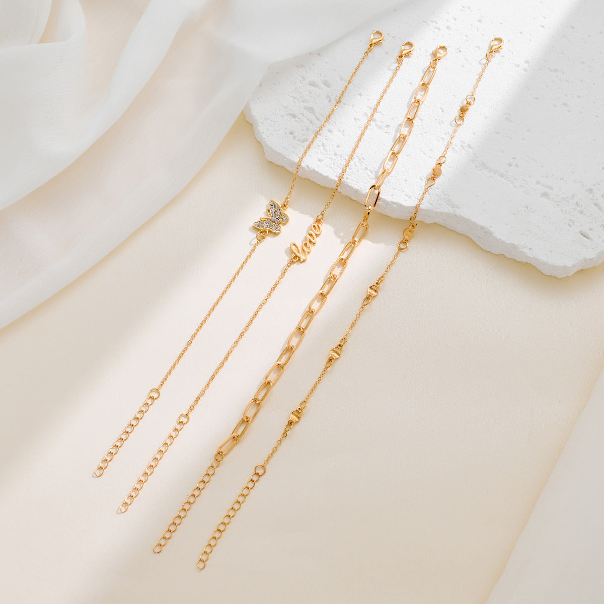 Luxury Gold Anklet Set | 4-Piece Geometric Beach Jewellery