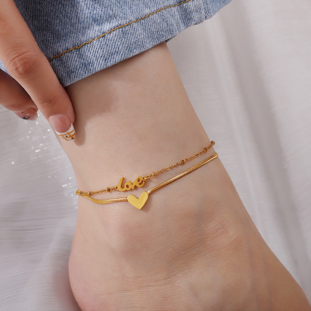 Double Layer Heart Anklet — Minimalist Luxury
