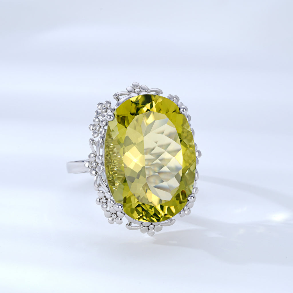 Natural Citrine Lemon Crystal 16x22mm Geometric 925 Sterling Silver Luxury Ring