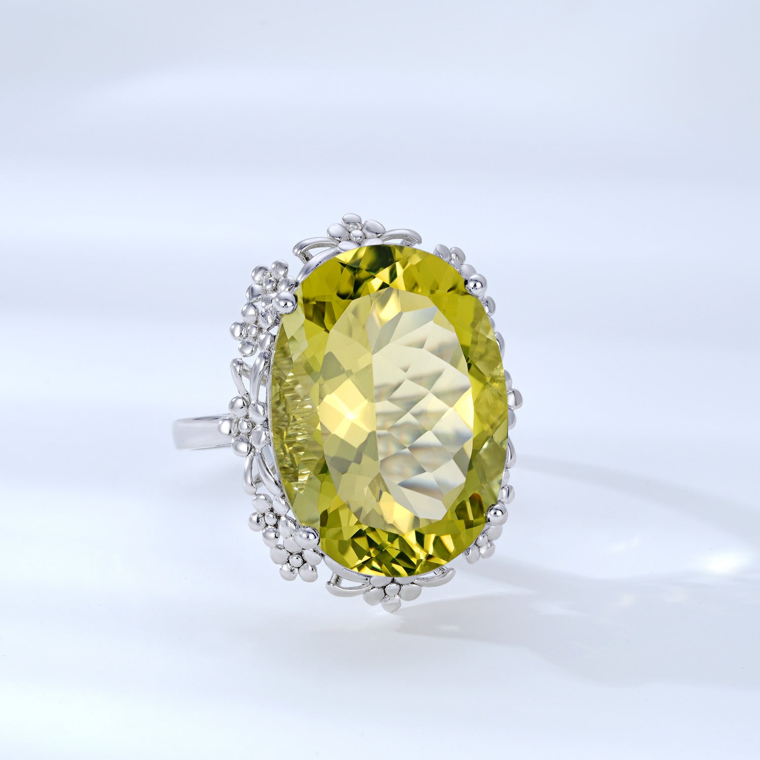 Natural Citrine Lemon Crystal 16x22mm Geometric 925 Sterling Silver Luxury Ring