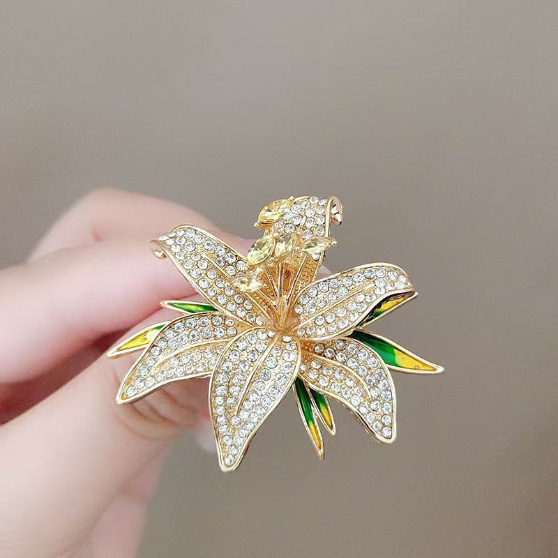 Full Diamond Lily Brooch | Elegant Luxury Women's Collar Pin