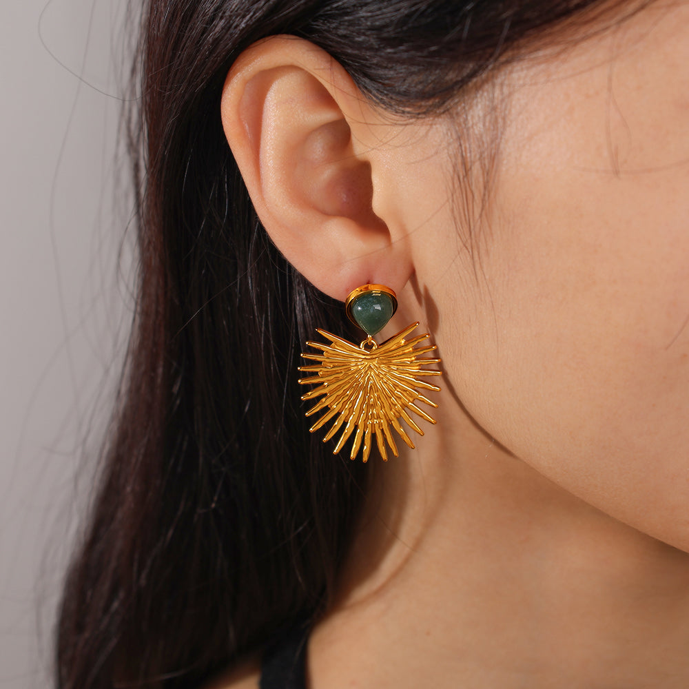 Sol — 18K Gold Natural Stone Fan Earrings