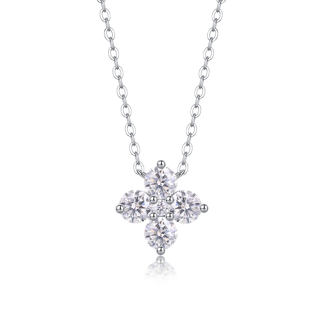 Lucky Four-Leaf Clover Pendant Necklace – Moissanite | Platinum-Plated Silver