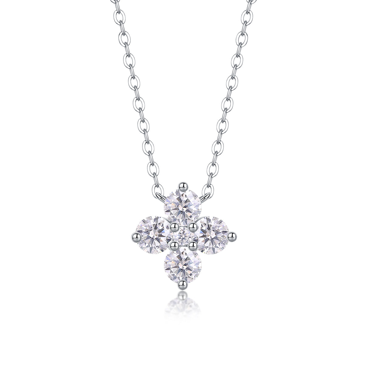 Lucky Four-Leaf Clover Pendant Necklace – Moissanite | Platinum-Plated Silver
