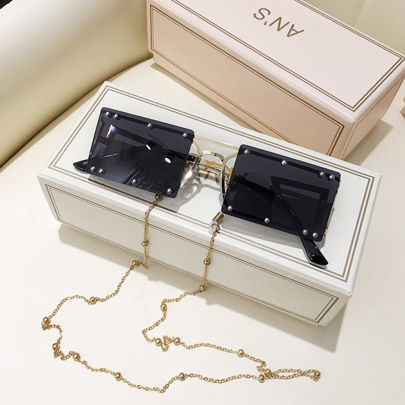 Rectangle Luxury Sunglasses with Optional Chain | Anti-UV | 6 Colors | Unisex