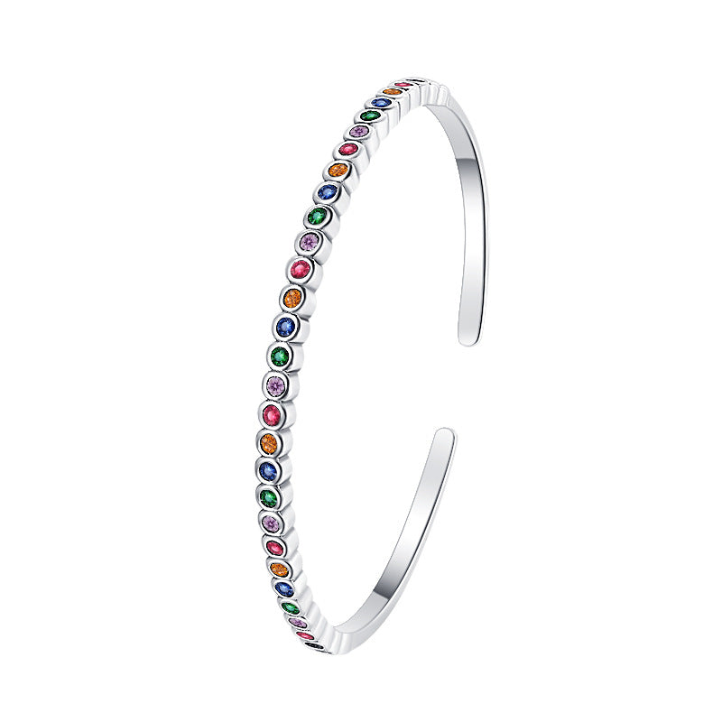 Rainbow Noir – 925 Sterling Silver Vintage Gemstone Luxury Bangle