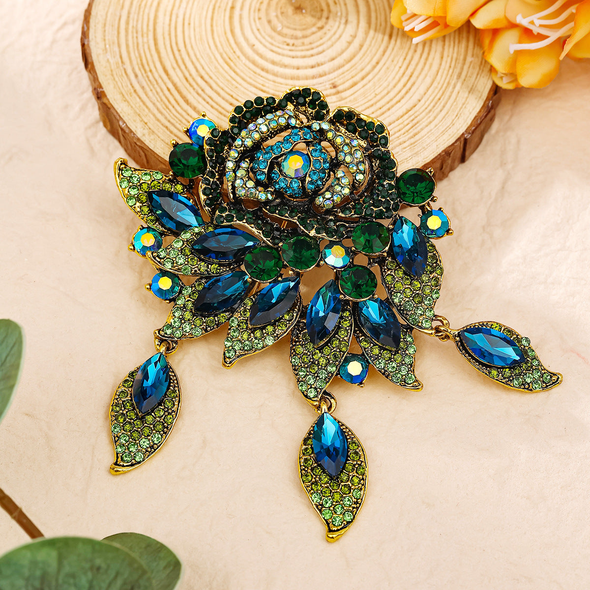 Luxury Diamond Flower Brooch | Full Crystal Rose Pin | 5 Colours