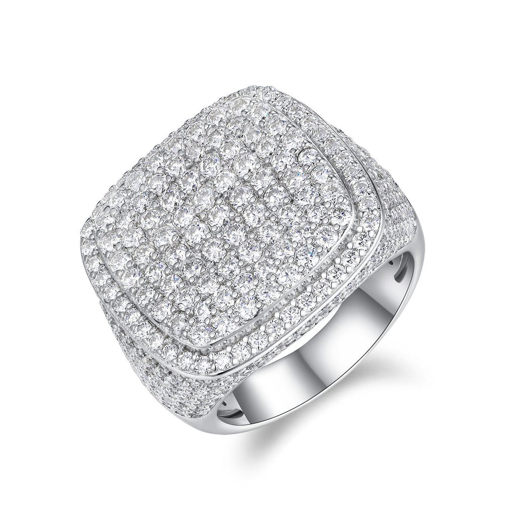 Royal Square Moissanite Ring – Men's Luxury Wedding Ring | Platinum-Plated Silver