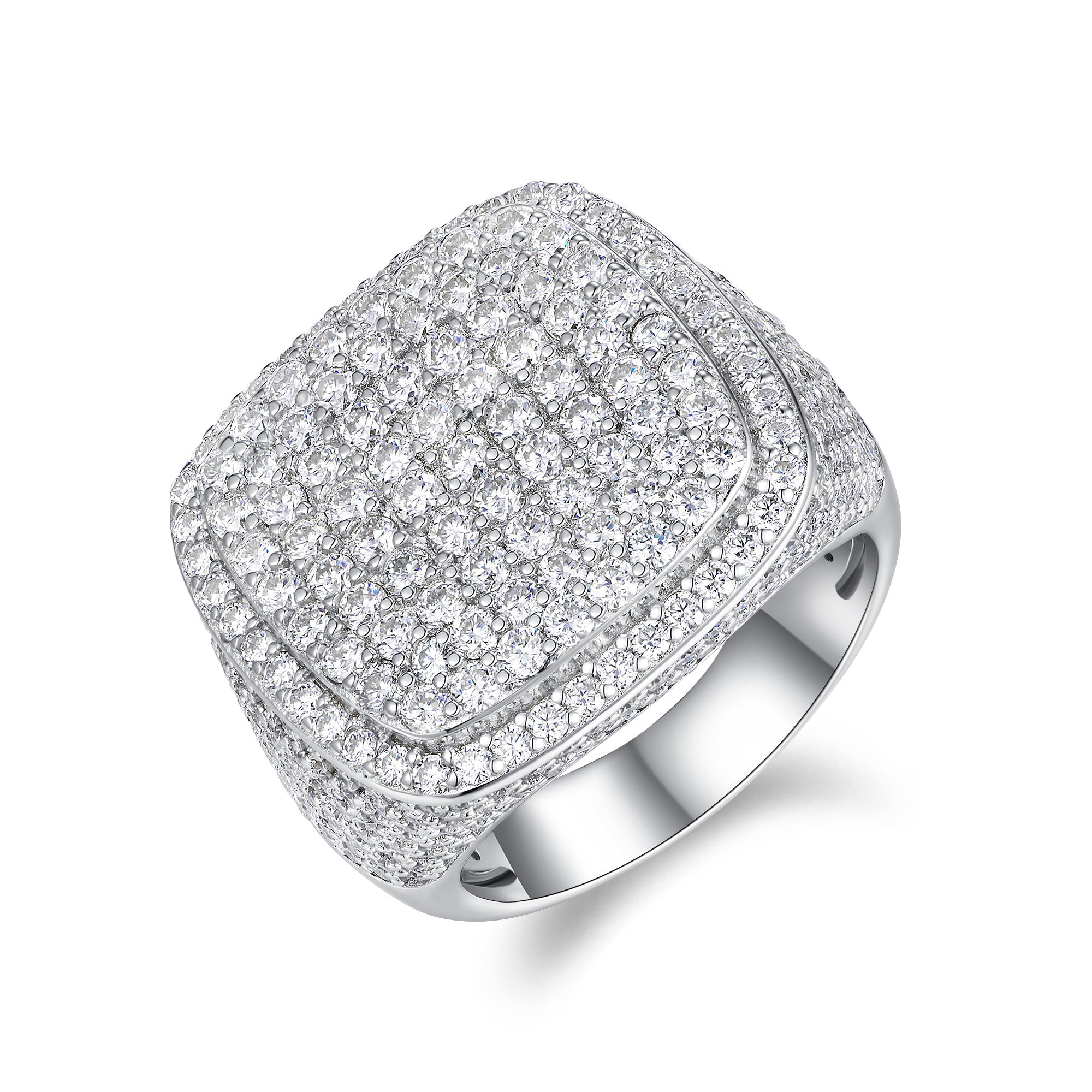 Royal Square Moissanite Ring – Men's Luxury Wedding Ring | Platinum-Plated Silver
