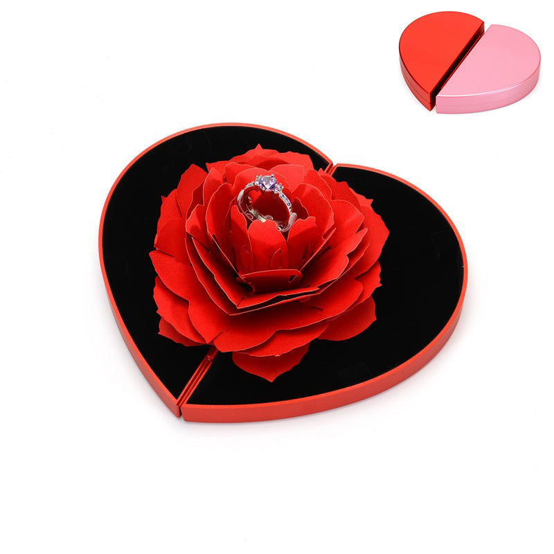 Luxury 3D Rose Heart Rotating Ring Gift Box – Elegant Jewelry Presentation