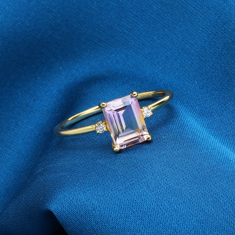 Purple Citrine Octagon Silver Ring | 925 Silver Luxury Jewelry