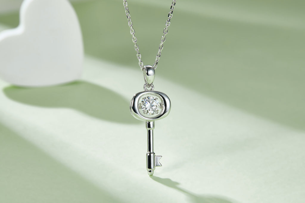 Moissanite Pendant Necklace – 0.5 Carat | Platinum-Plated Sterling Silver