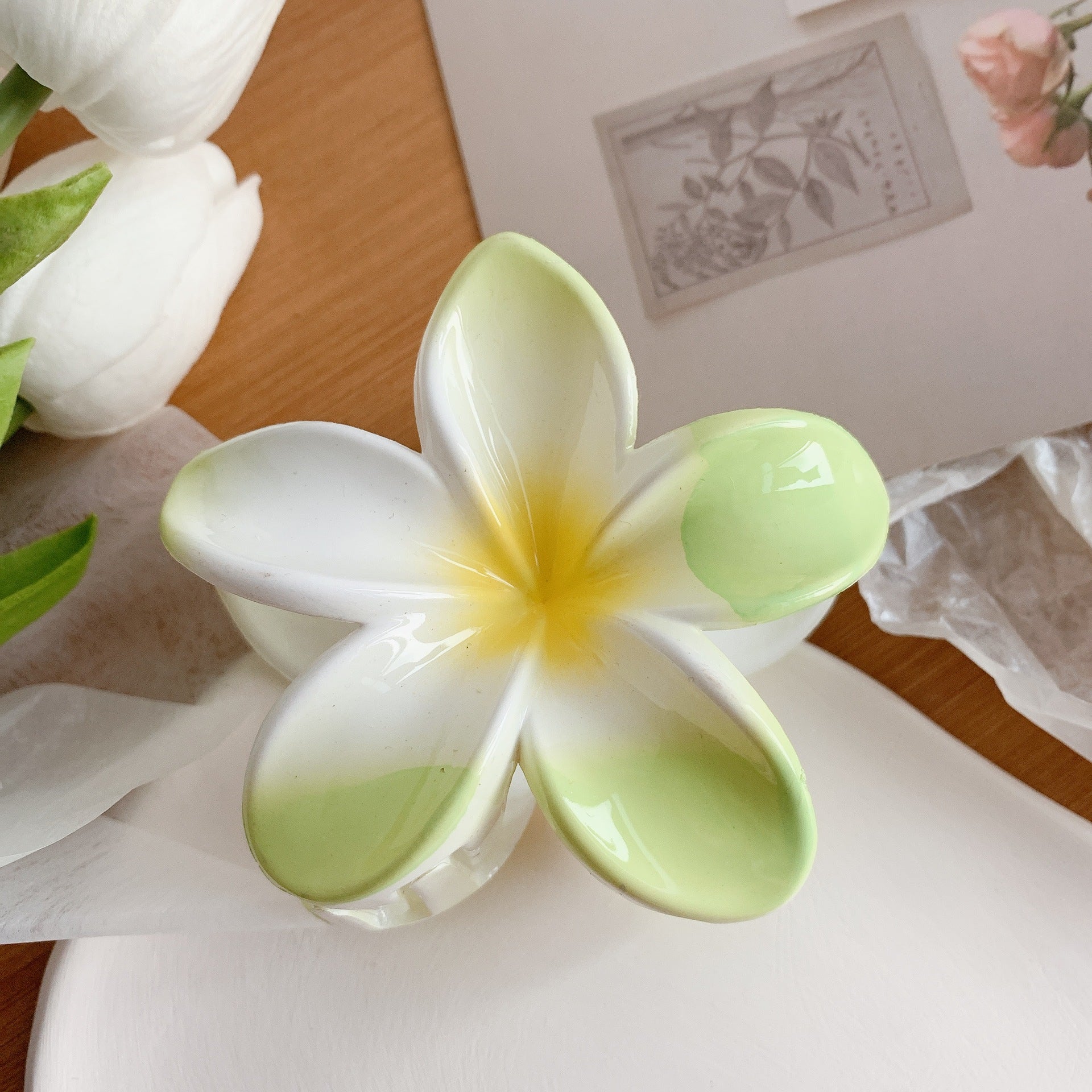 Plumeria Flower Hair Claw Clip — Korean Trendy Style