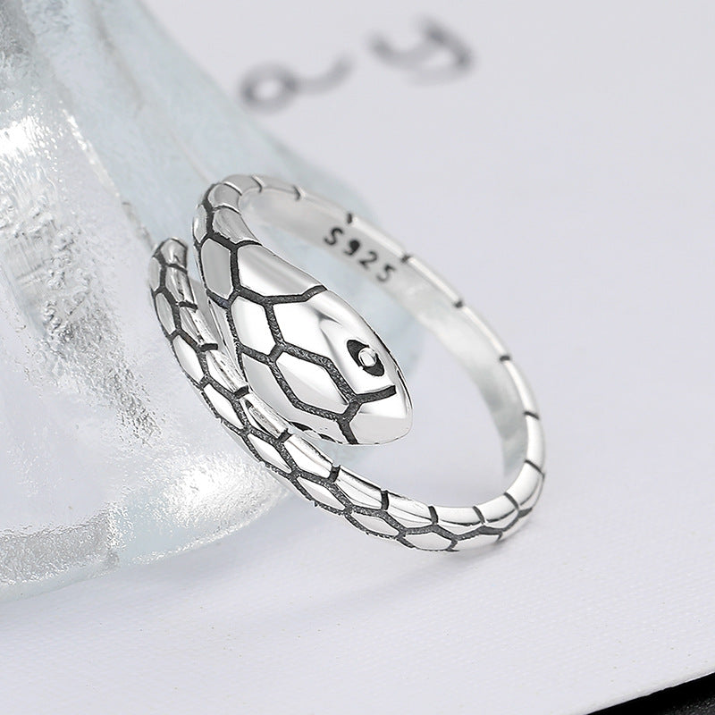 Serpent Noir – 925 Sterling Silver Vintage Snake Head Luxury Ring