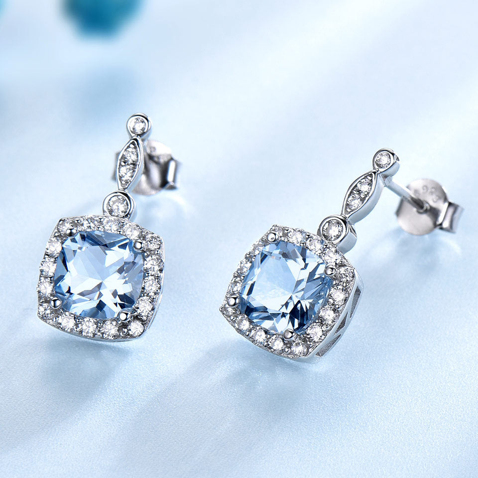 925 Silver Sky Blue Topaz Jewelry — Necklace, Earrings & Bracelet