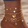 Luxury Butterfly & Pearl Anklet Set | 4-Piece Multi-Layer | Women's Jewellery