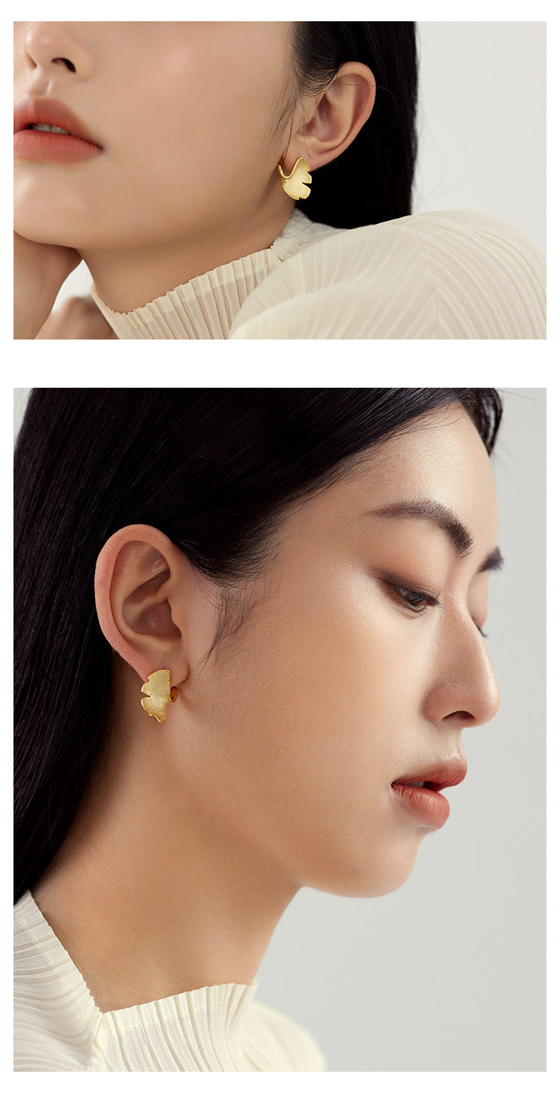 925 Sterling Silver Ginkgo Leaf Stud Earrings | 14K Gold Plated Luxury Jewelry for Women