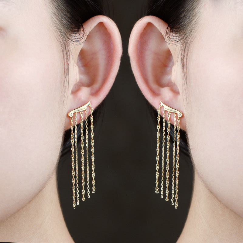 Golden Wings – Sterling Silver 18K Gold Plated Long Tassel Luxury Earrings