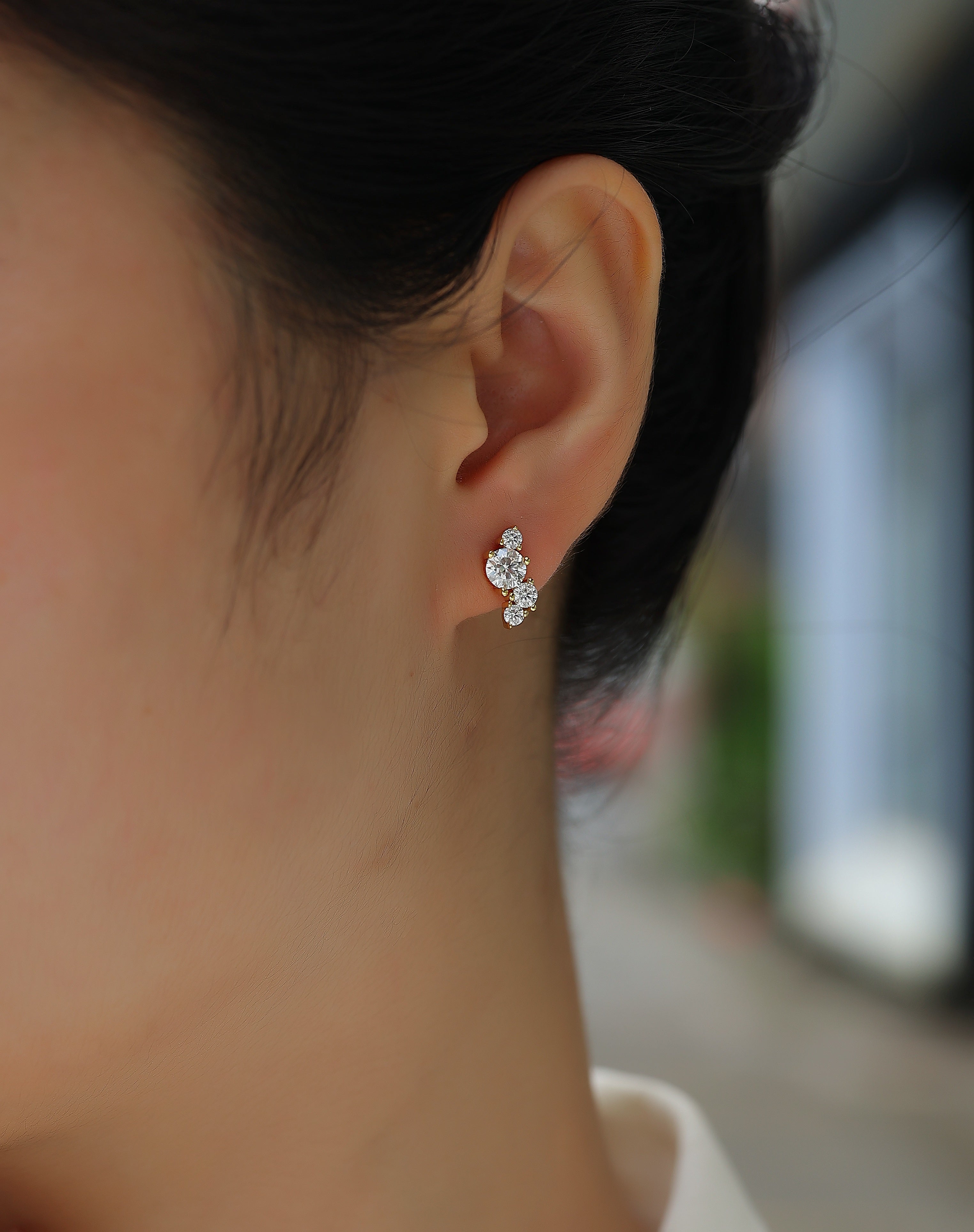 Moissanite Stud Earrings – Gold-Plated Sterling Silver | Set of 2