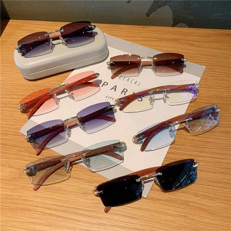 Frameless Wood Grain Sunglasses — UV400 Fashion Eyewear