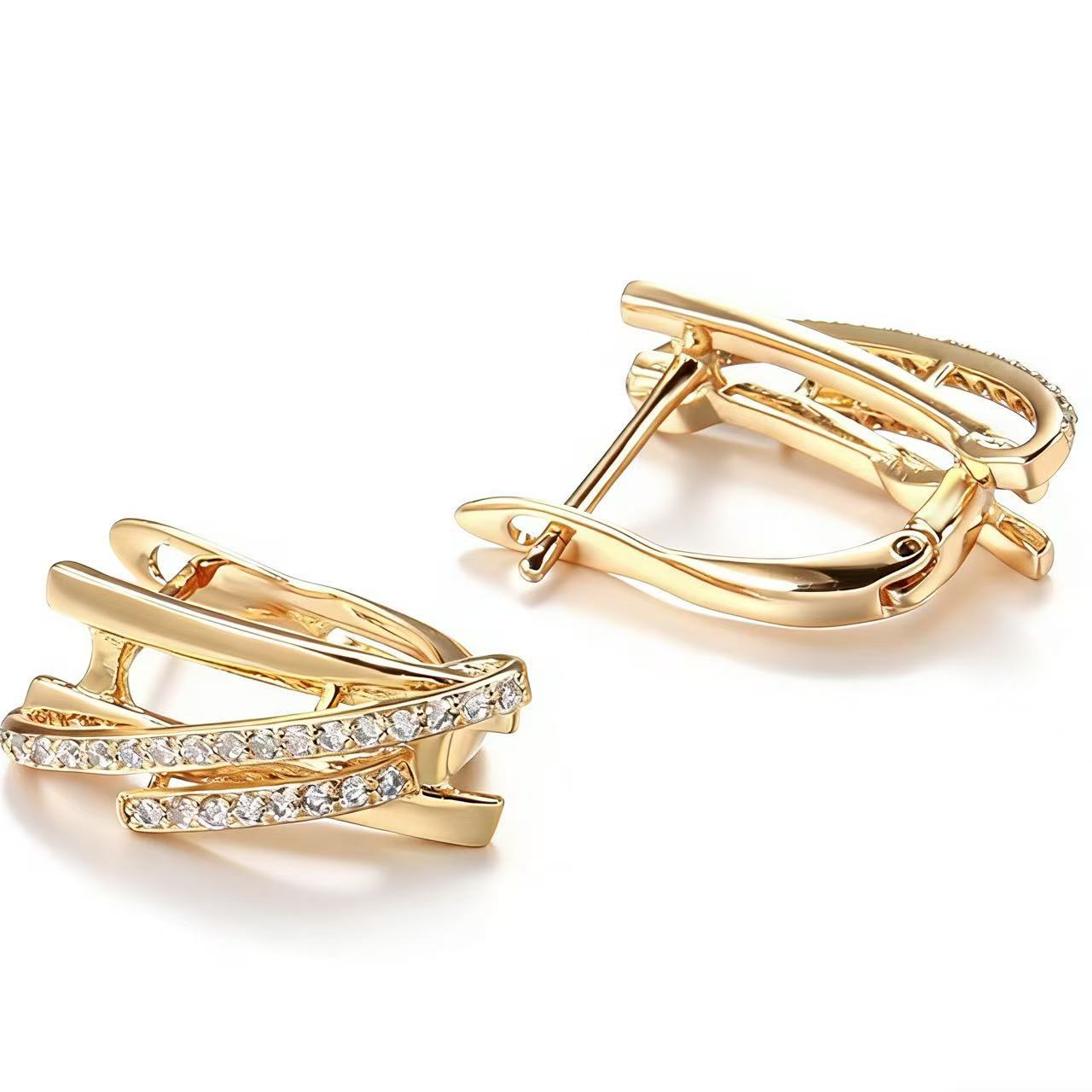Croix — Gold Zircon Cross Ear Clips