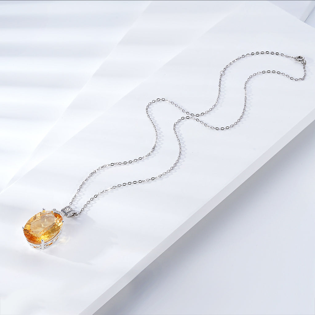 Natural Topaz Crystal Geometric Pendant 925 Sterling Silver Luxury Necklace