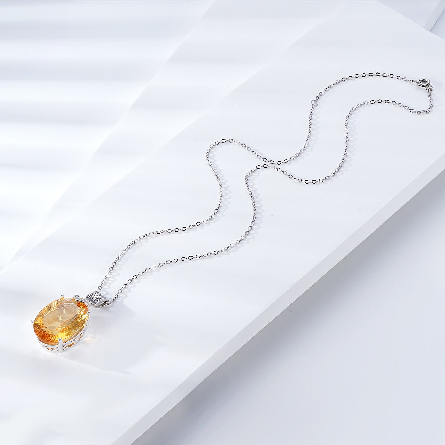 Natural Topaz Crystal Geometric Pendant 925 Sterling Silver Luxury Necklace