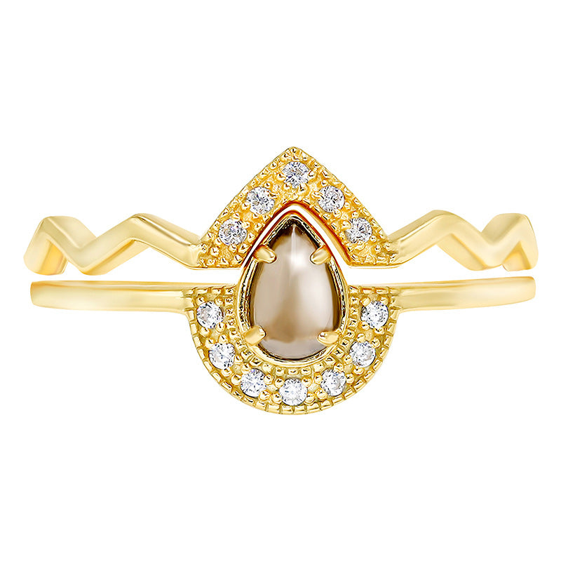 Tea Crystal Teardrop Silver Ring | S925 Silver & 14K Gold