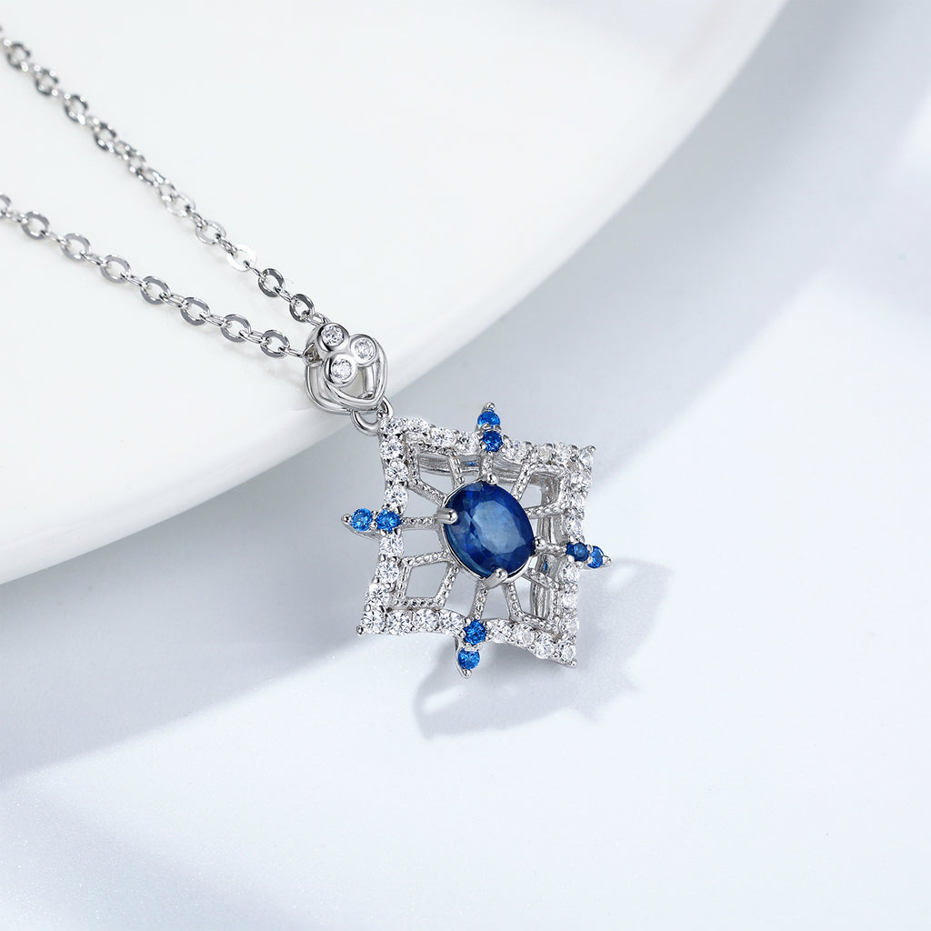 Sapphire Bloom – 925 Silver Platinum Gold Natural Sapphire Flower Luxury Necklace