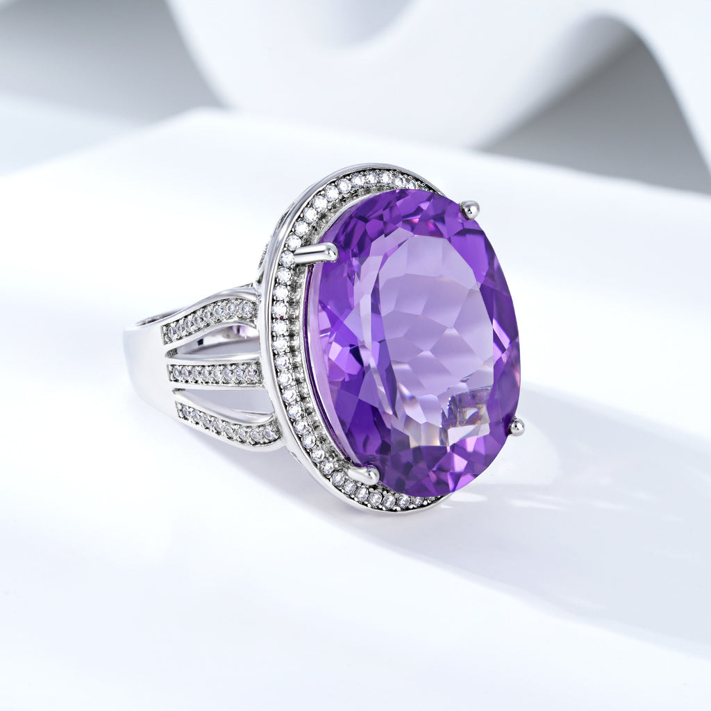 Natural Amethyst Violet 19 Carat Precision Set 925 Silver Luxury Ring