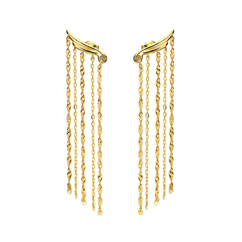 Golden Wings – Sterling Silver 18K Gold Plated Long Tassel Luxury Earrings