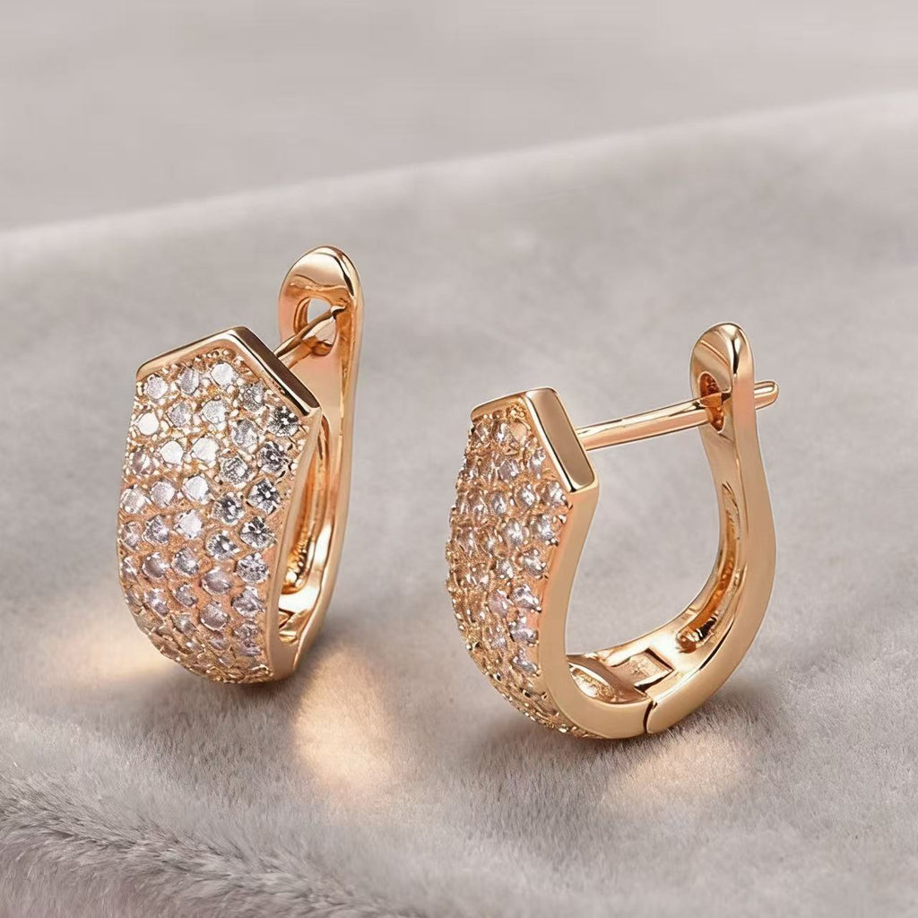 Gold Zircon Stud Earrings | Diamond-Cut Luxury Earrings for Women