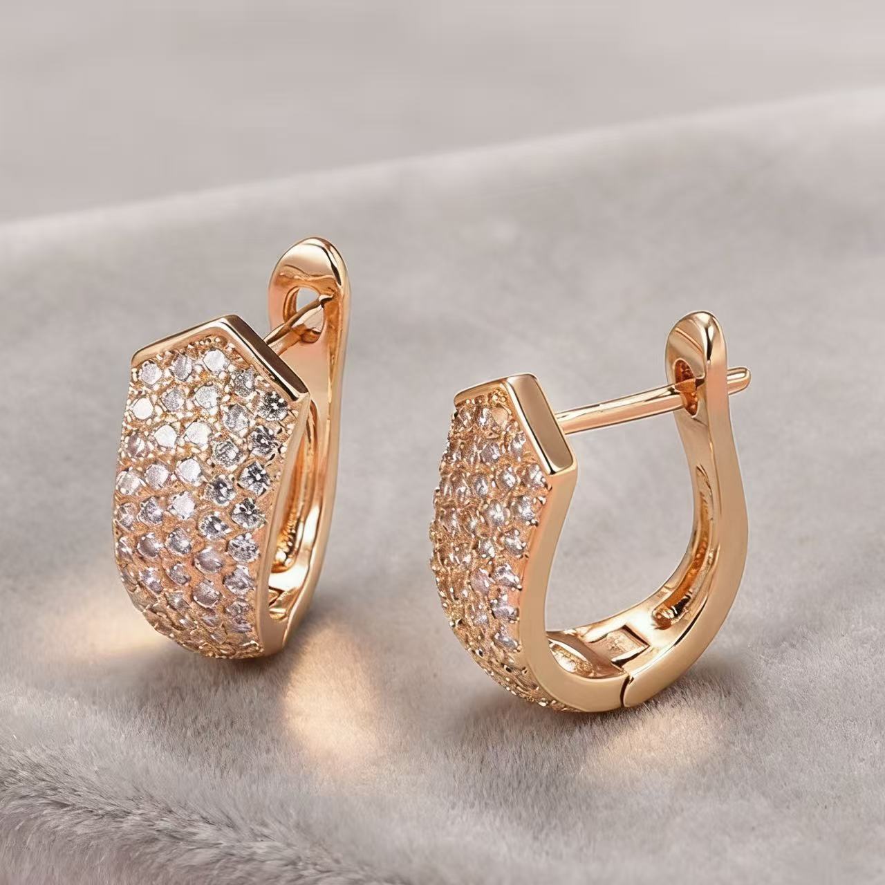 Gold Zircon Stud Earrings | Diamond-Cut Luxury Earrings for Women
