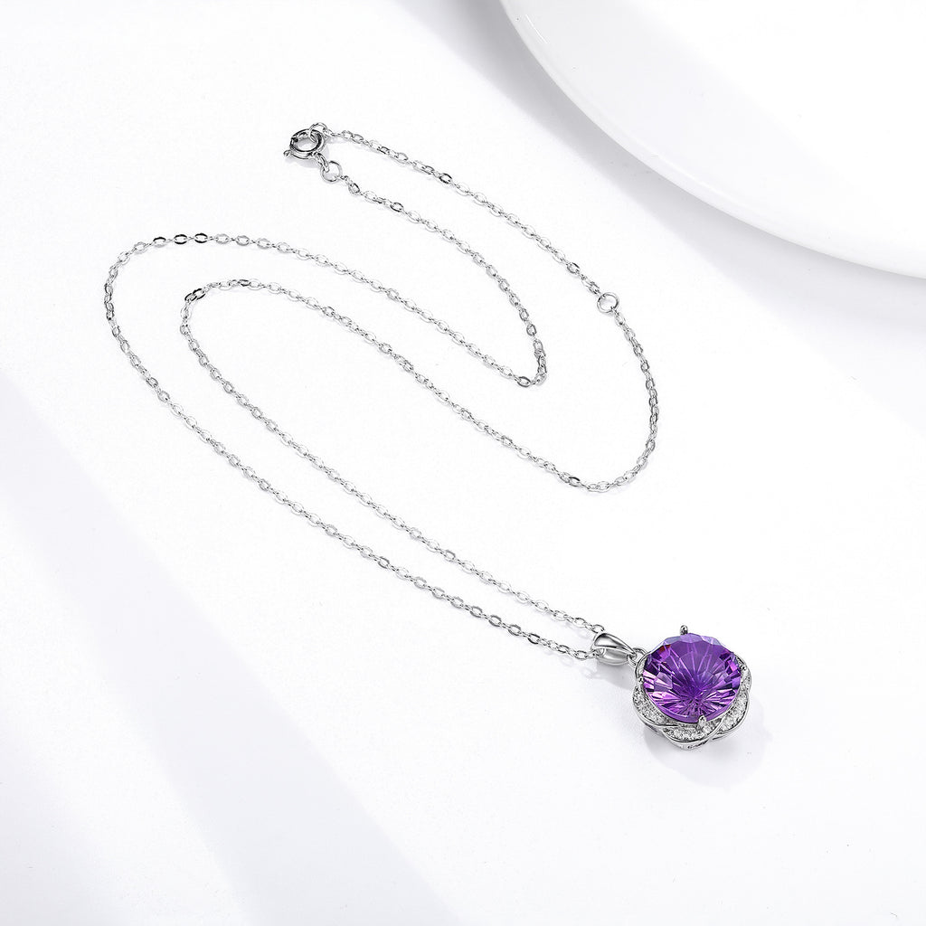 Natural Amethyst Flower Design 925 Silver Luxury Pendant Necklace