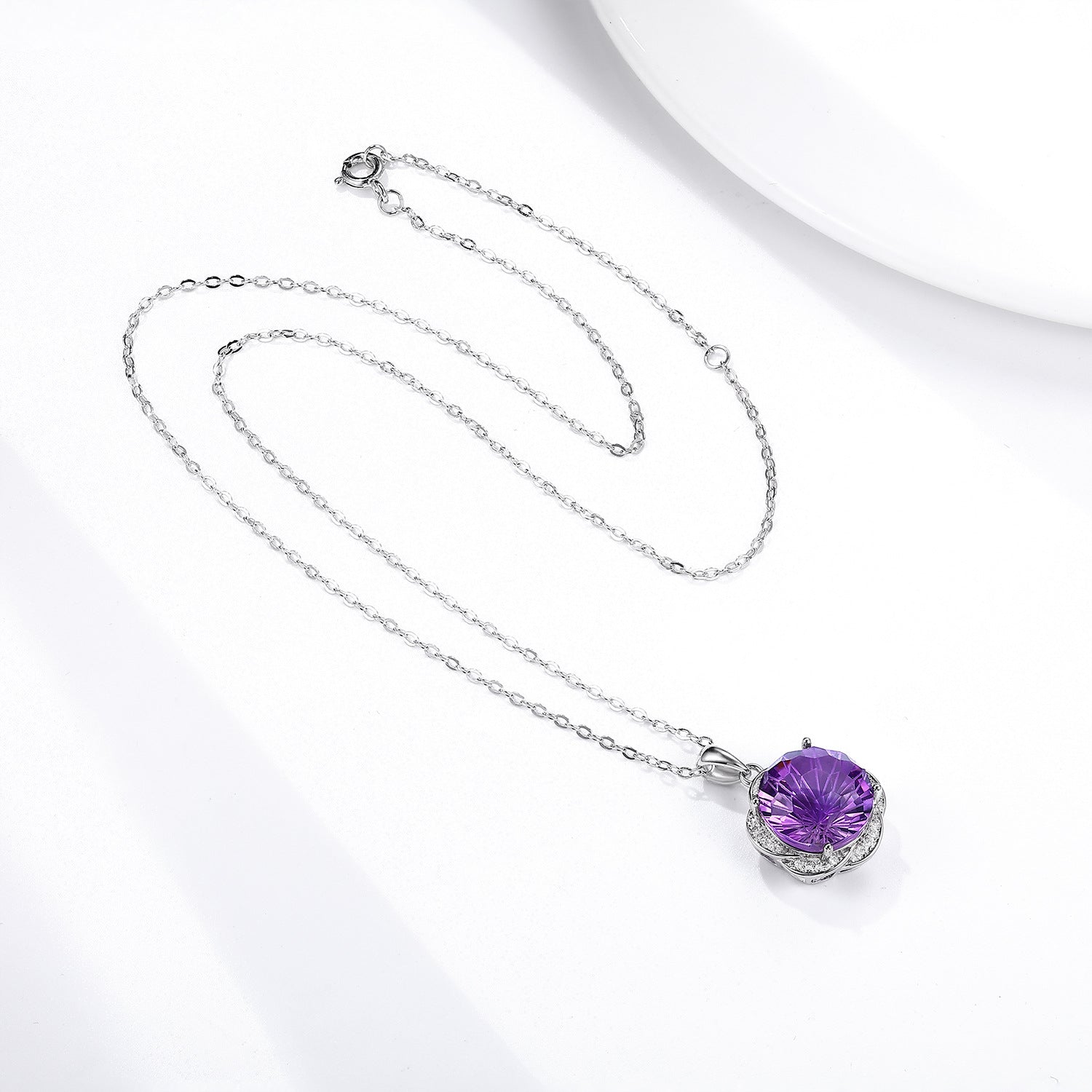 Natural Amethyst Flower Design 925 Silver Luxury Pendant Necklace